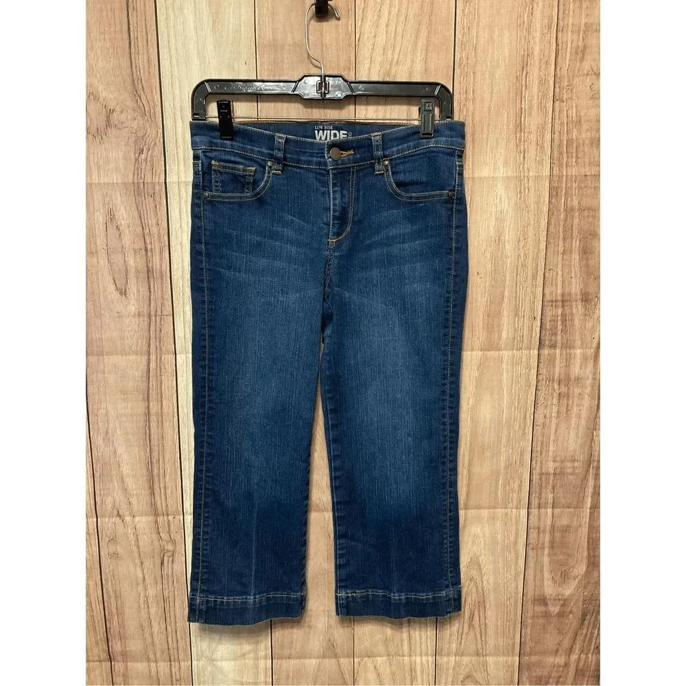 NY&CO size 4 low rise wide leg cropped jeans denim pants blue New York & Company